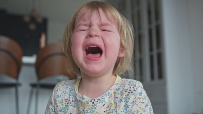 Sad Caucasian Girl Child Crying and Whining Hysterically