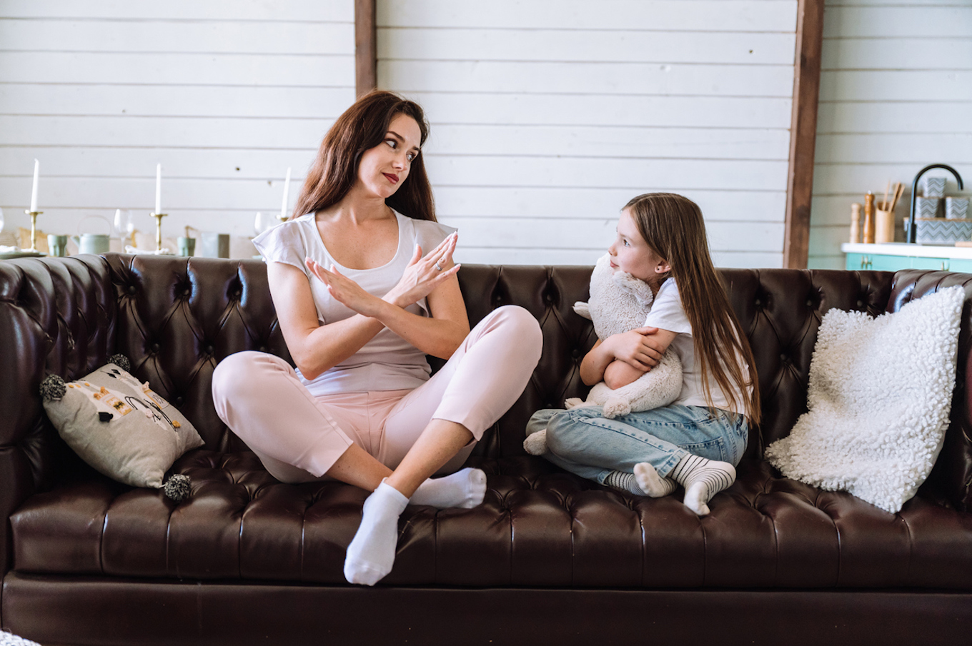Mom teaching boundaries to daughter